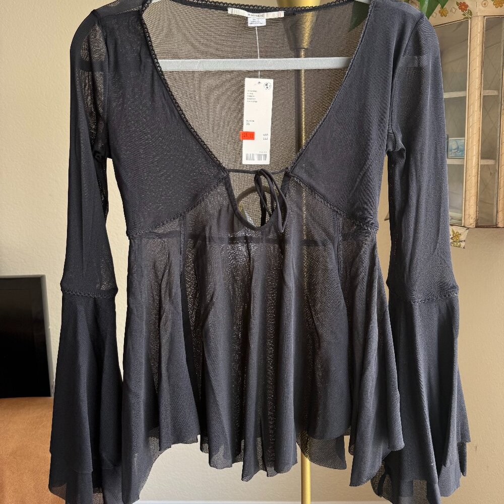 KIMCHI BLUE Urban Outfitters Black Sheer Blouse Tie-Front NWT XS